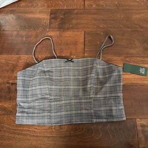 Wild Fable Plaid Tank Crop Top Camisole Gray Women's Size L Y2K Soft Girl Street